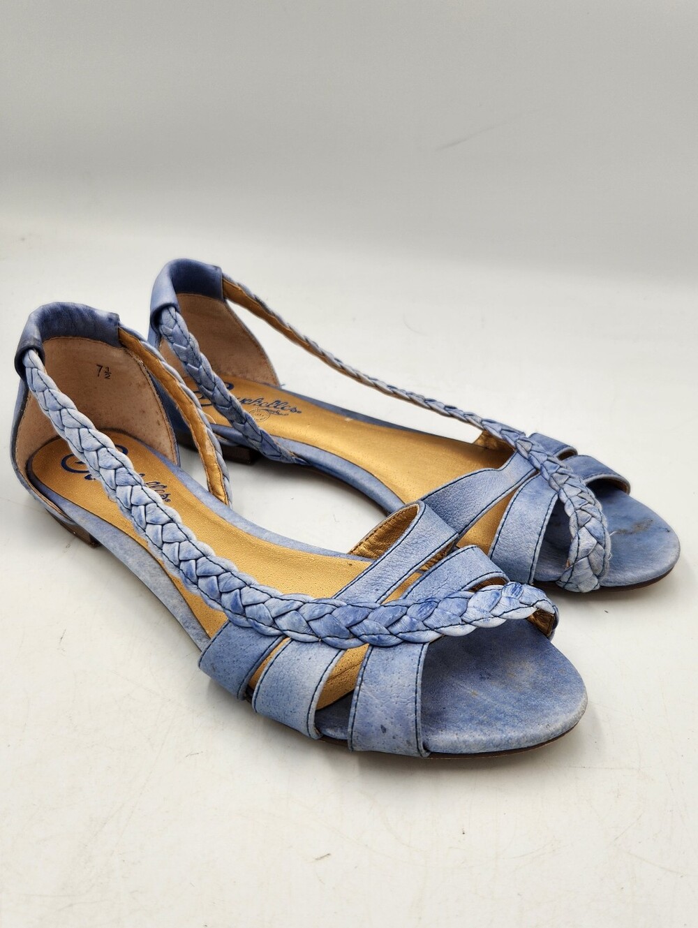 Seychelles Leather Denim Blue D'Orsay Braid Flat Sandals 7.5 Outta Town Slip On